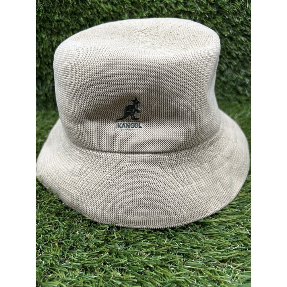 Kangol Bermuda Bucket Hat Beige Tan Knit Texture Kangaroo Logo Size XL